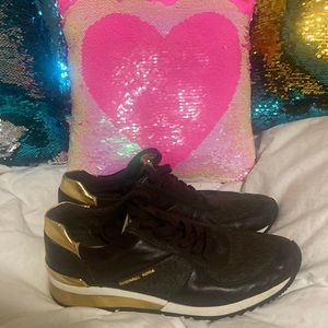 Michael Kors Michael Allie Trainer Signature Leather Shoes with gold accent